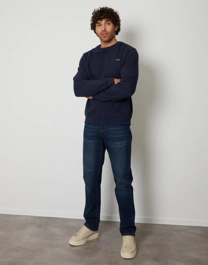 Men Navy Crew Neck Sweatshirt Threadbare Jumpers Men Navy Crew Neck Sweatshirt Threadbare Jumpers