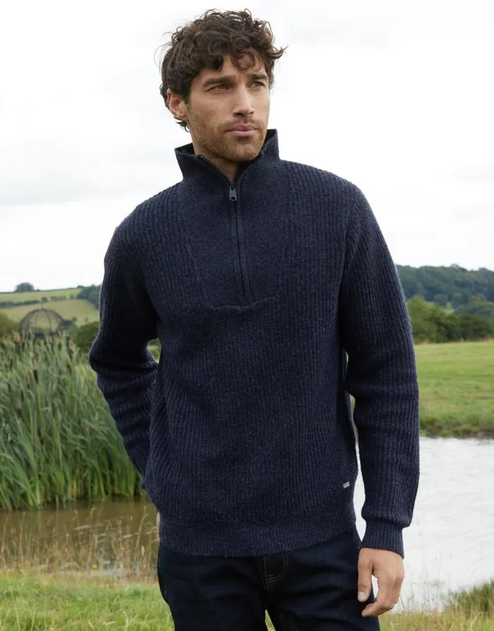 Men Navy Knitted Quarter Zip Jumper Threadbare Jumpers