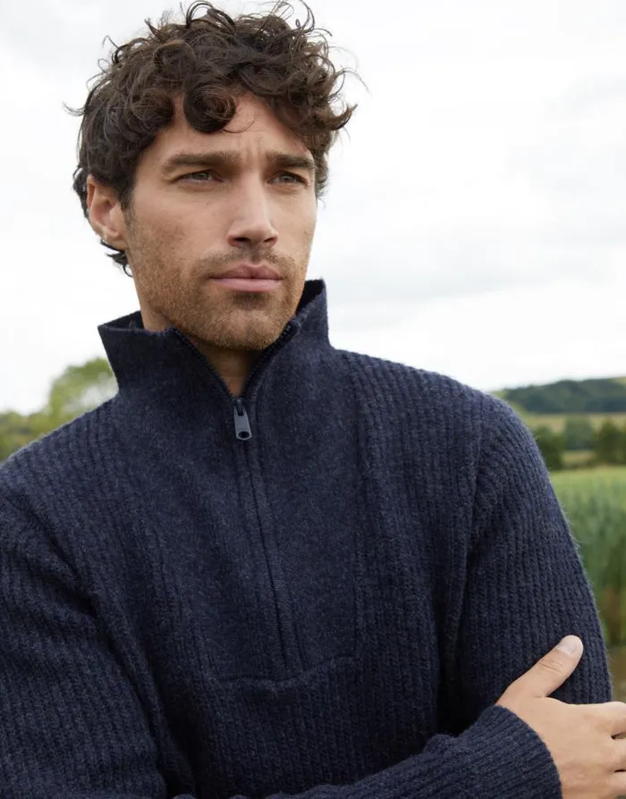 Men Navy Knitted Quarter Zip Jumper Threadbare Jumpers Men Navy Knitted Quarter Zip Jumper Threadbare Jumpers