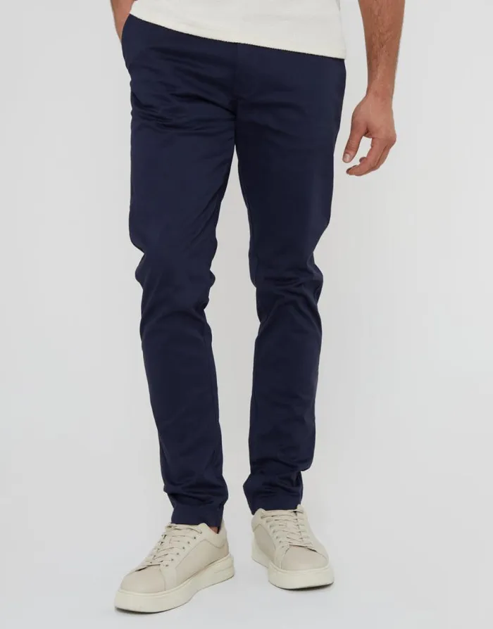 Men Navy Slim Fit Chino Trousers Threadbare Chinos