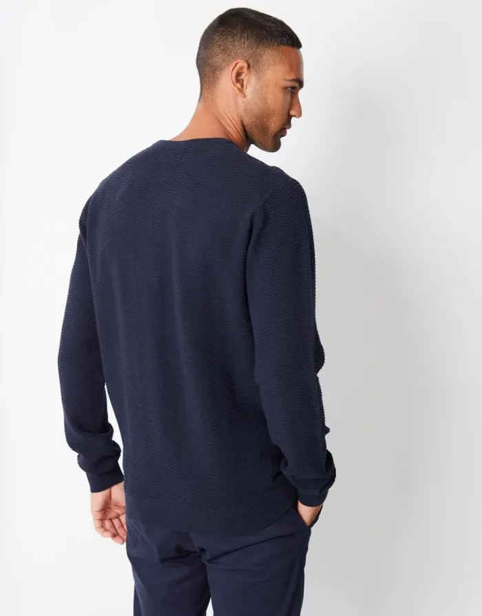 Men Navy Textured Knitted Crew Neck Jumper Threadbare Jumpers Men Navy Textured Knitted Crew Neck Jumper Threadbare Jumpers