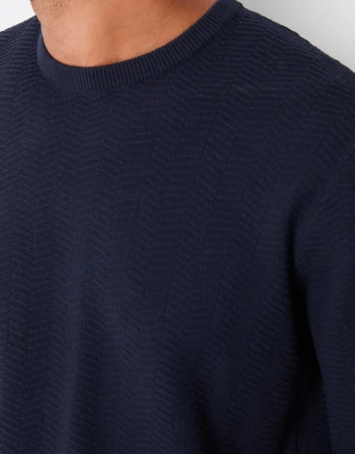 Men Navy Textured Knitted Crew Neck Jumper Threadbare Jumpers Men Navy Textured Knitted Crew Neck Jumper Threadbare Jumpers