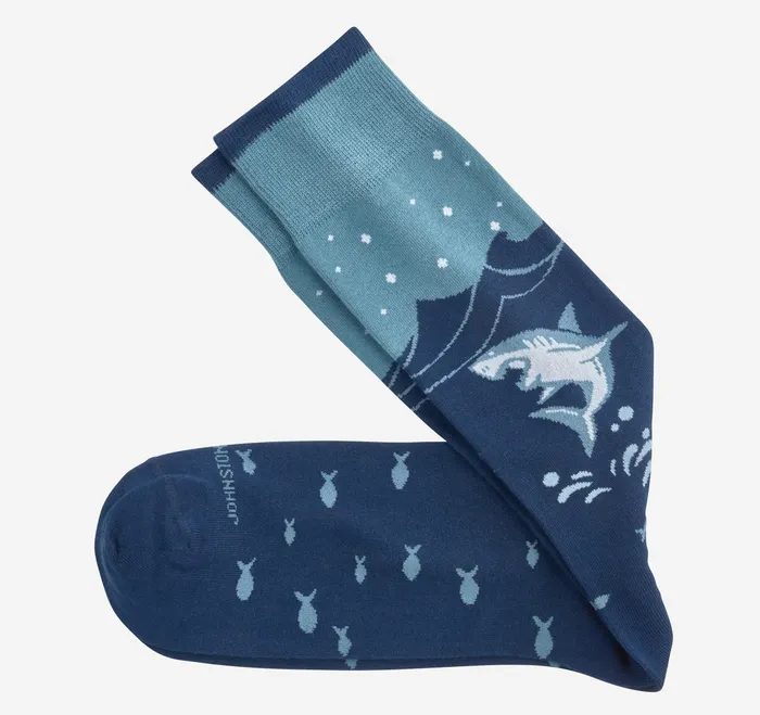 Men Novelty Socks Blue Fish And Moon JohnstonandMurphy Socks