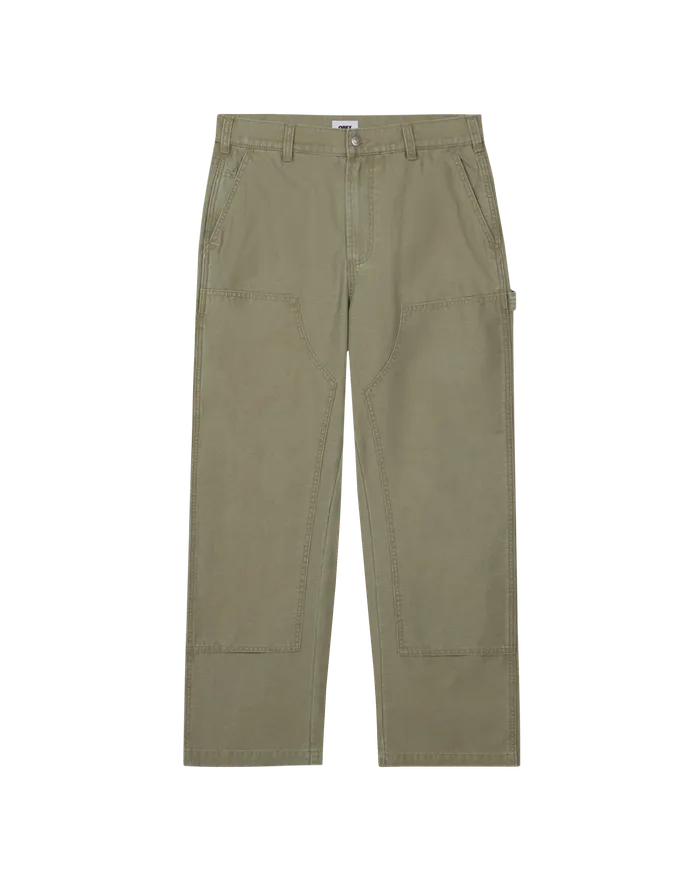 Men OBEY Clothing BIG TIMER TWILL DOUBLE KNEE CARPENTER Lichen Green Faded Wash BOTTOMS
