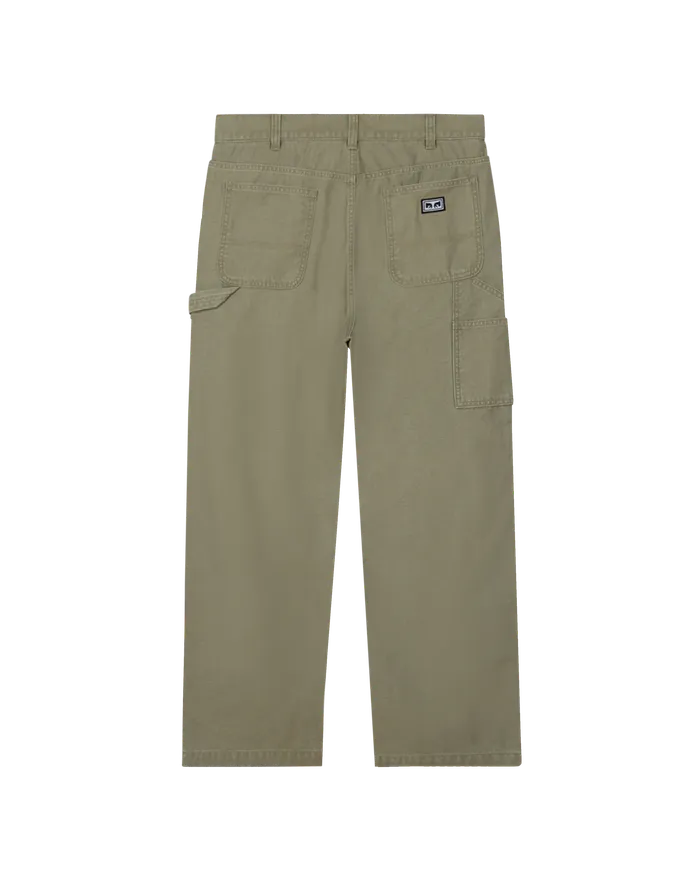 Men OBEY Clothing BIG TIMER TWILL DOUBLE KNEE CARPENTER Lichen Green Faded Wash BOTTOMS