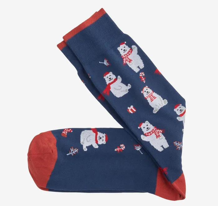 Men Pima Cotton HolidayThemed Socks Blue Polar Bears JohnstonandMurphy Socks