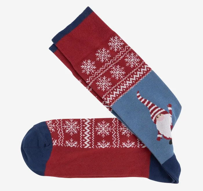 Men Pima Cotton HolidayThemed Socks Red Multi Santa Gnome JohnstonandMurphy Socks