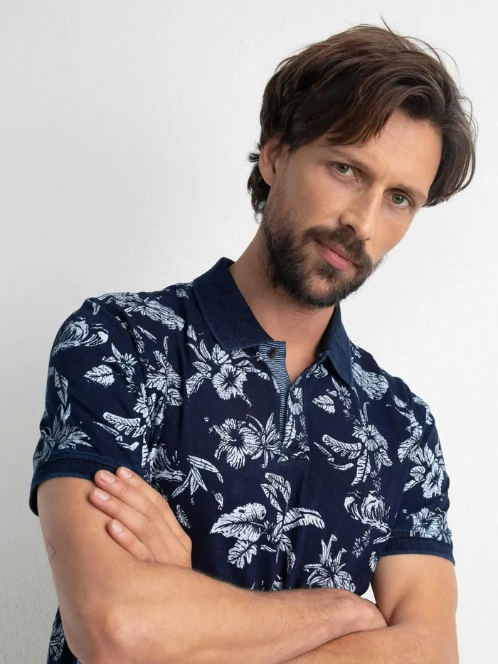 Men Polo Shirts Petrol Industries Botanical Polo Shirt Midnight Navy
