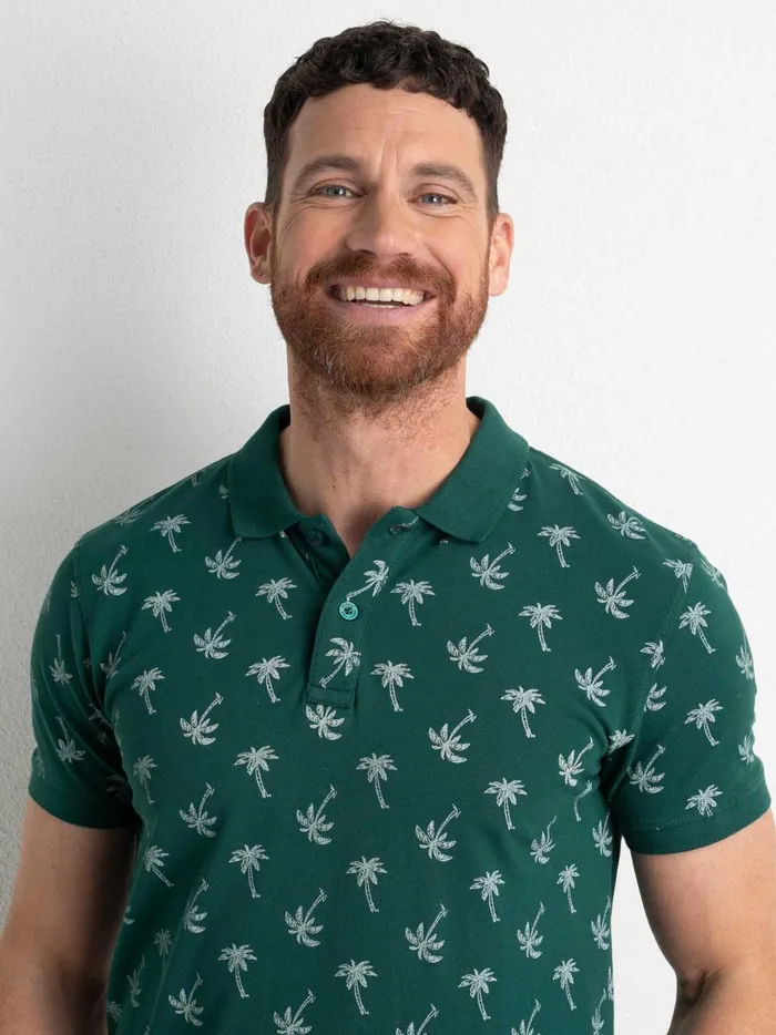 Men Polo Shirts Petrol Industries Palm Tree Polo Shirt Emerald Green