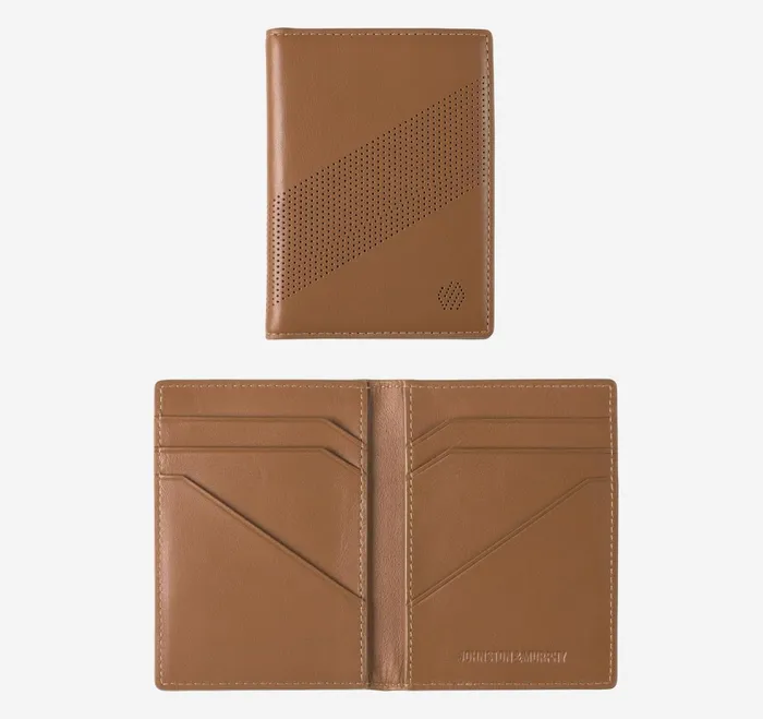 Men Richmond Perforated Bifold Card Case Tan JohnstonandMurphy Wallets