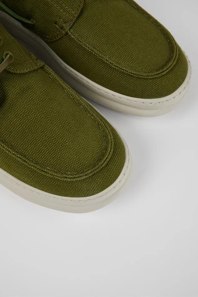 Men Runner Green Textile Boat Shoe Camper Sneakers