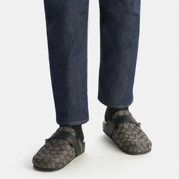 Men Sandals and Slides Coach Clog In Signature Jacquard Charcoalblack