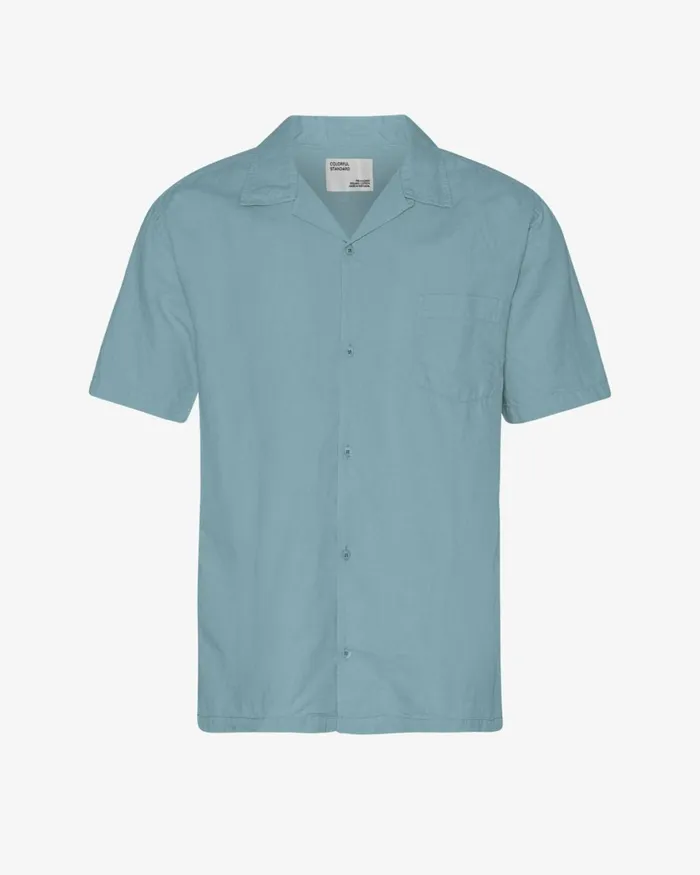 Men Shirts Colorful Standard Linen Short Sleeved Shirt Steel Blue