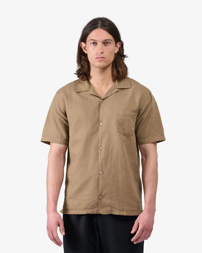 Men Shirts Colorful Standard Linen Short Sleeved Shirt Steel Blue