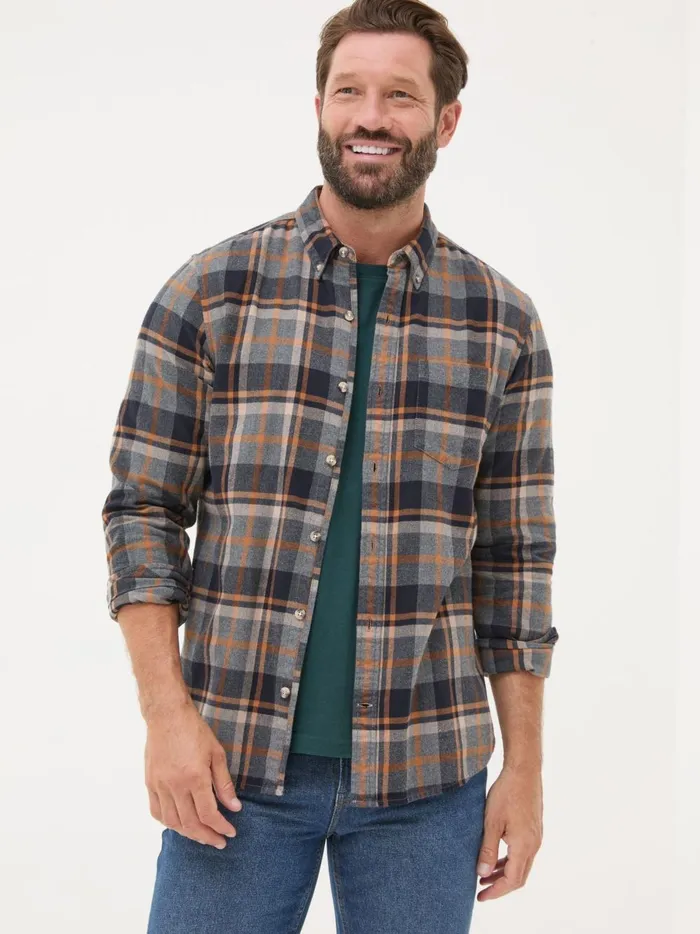 Men Shirts Fat Face Grey Long Sleeve Selby Check 100 Cotton Shirt