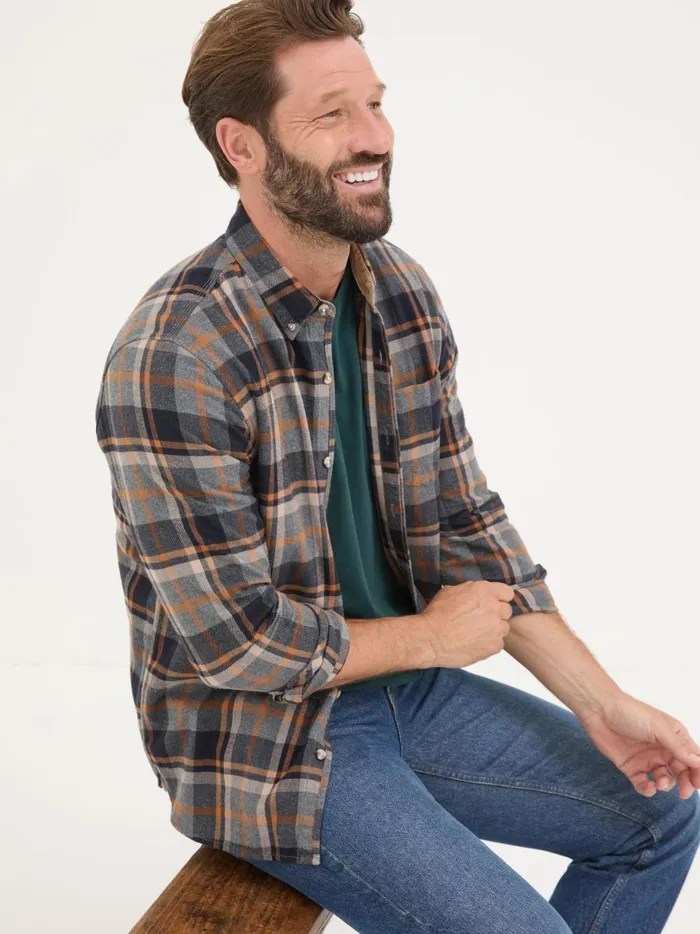 Men Shirts Fat Face Grey Long Sleeve Selby Check 100 Cotton Shirt