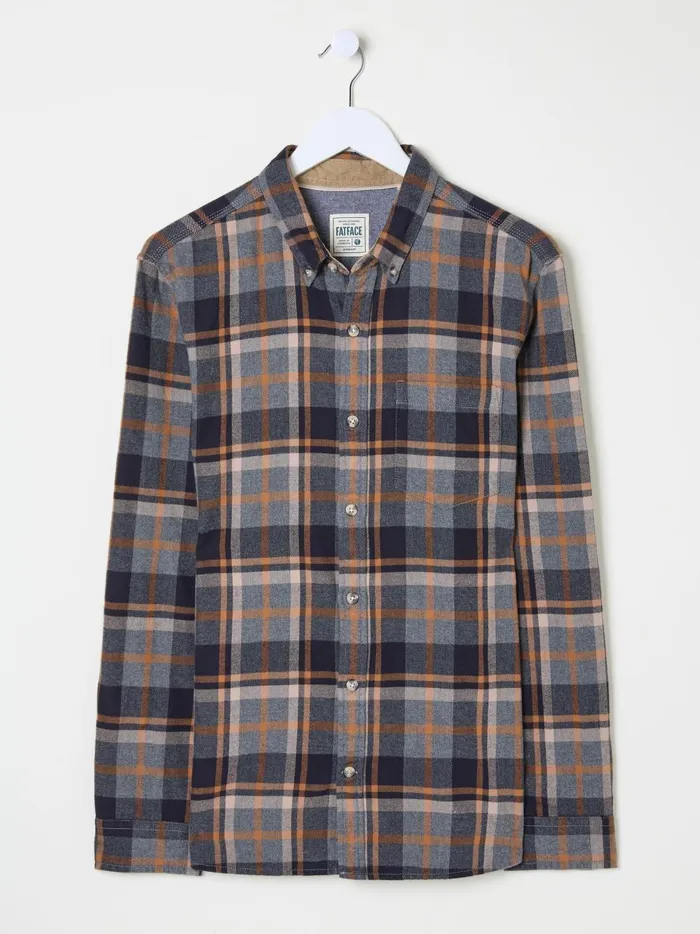 Men Shirts Fat Face Grey Long Sleeve Selby Check 100 Cotton Shirt