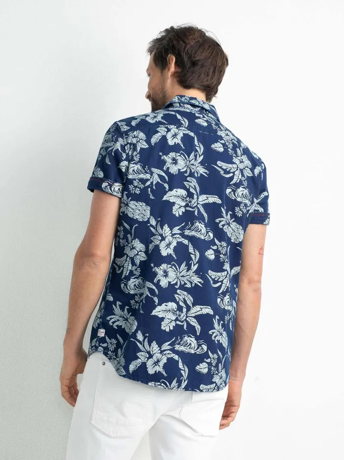 Men Shirts Petrol Industries Botanical ShortSleeved Shirt Dark Indigo