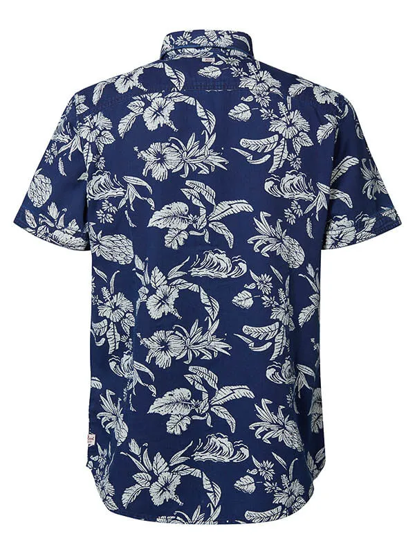 Men Shirts Petrol Industries Botanical ShortSleeved Shirt Dark Indigo