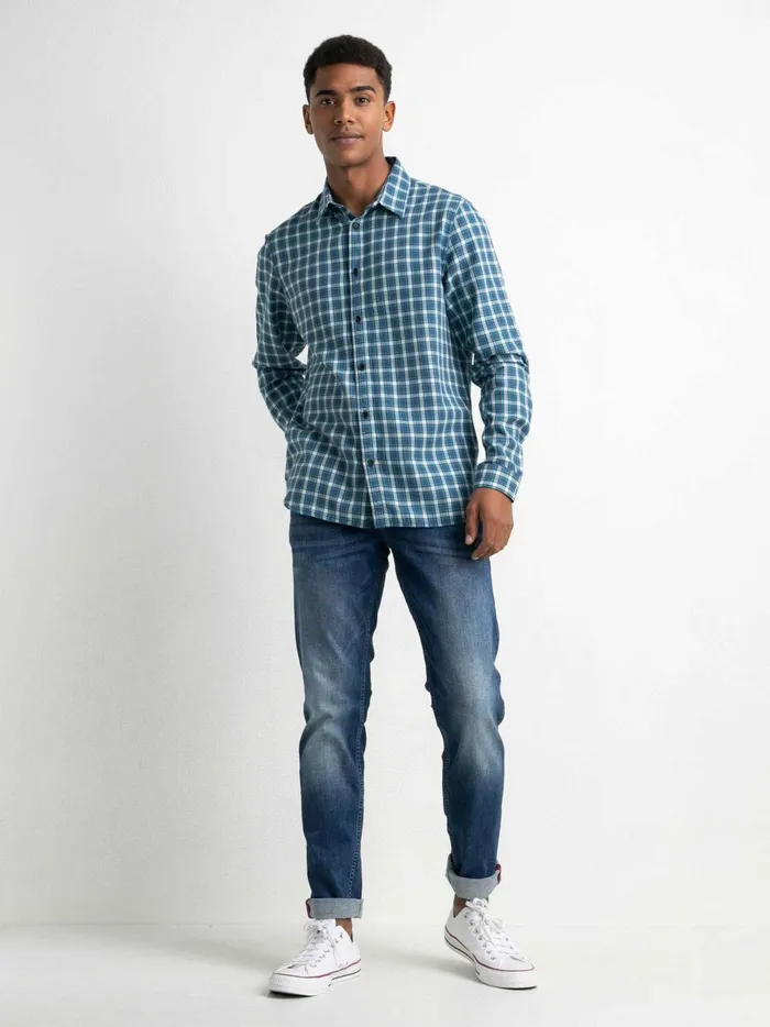 Men Shirts Petrol Industries Checked Shirt Petrol Blue