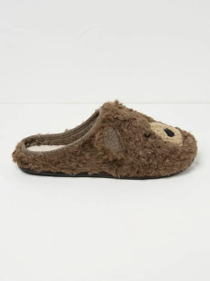 Men Slippers Fat Face Brown Grizzly Bear Slippers