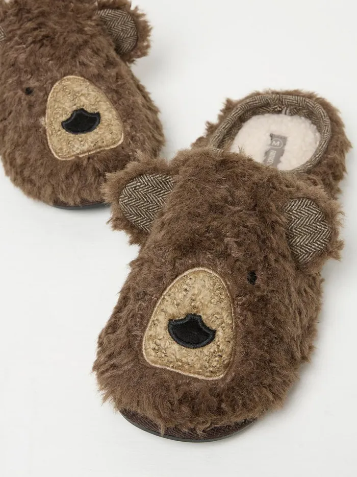Men Slippers Fat Face Brown Grizzly Bear Slippers
