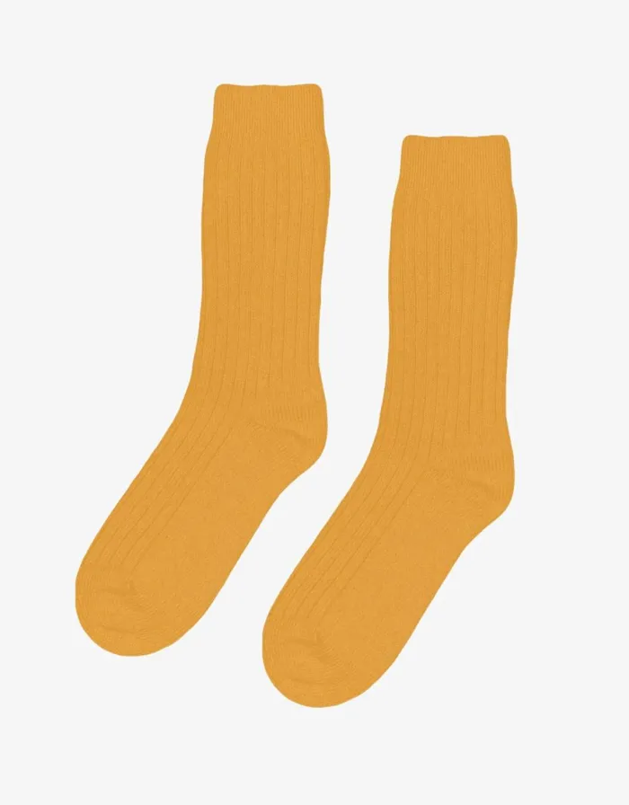 Men Socks and Colorful Standard Merino Wool Blend Sock Burned Yellow