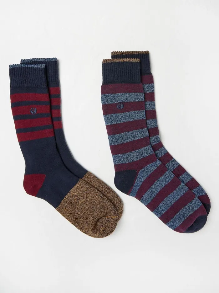 Men Socks Fat Face Blue Navy Thermal Stripe Socks 2 Pack