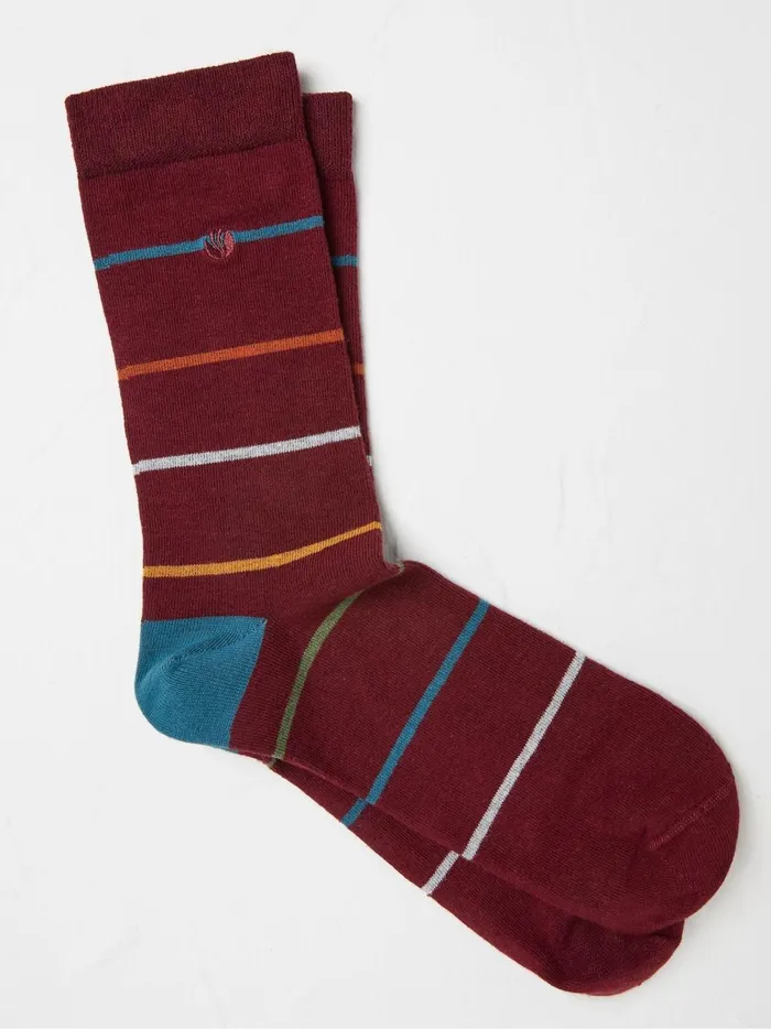 Men Socks Fat Face Burgundy Red Stripe Socks 1 Pack