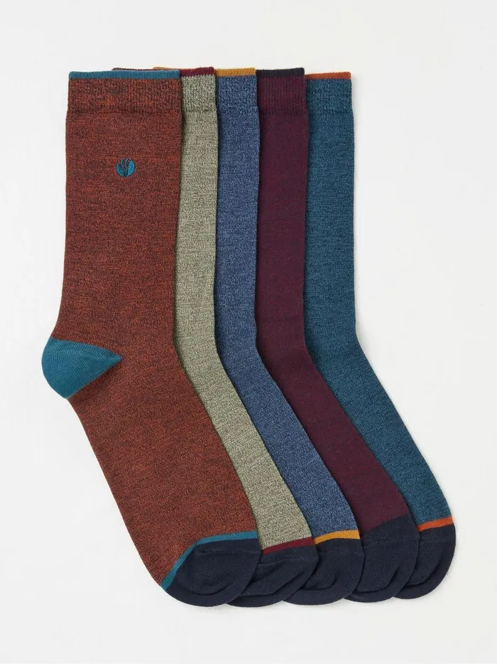 Men Socks Fat Face Muted RedBlue 5 Pack Plain Socks