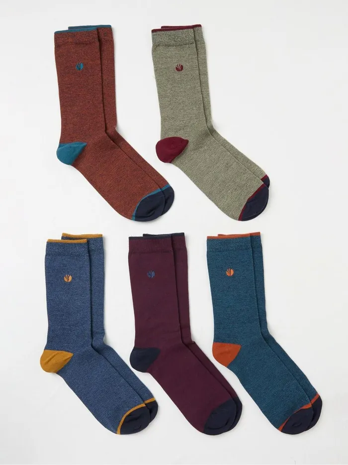 Men Socks Fat Face Muted RedBlue 5 Pack Plain Socks