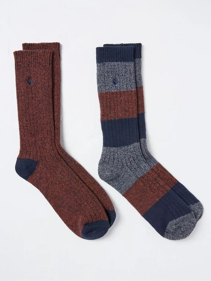 Men Socks Fat Face Nathan Blue Geo Socks 2 Pack