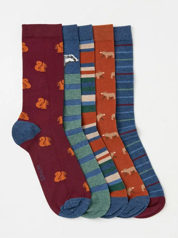 Men Socks Fat Face Woodland 5 Pack Plain Socks