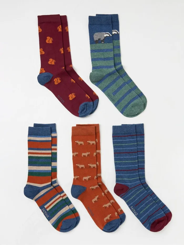 Men Socks Fat Face Woodland 5 Pack Plain Socks