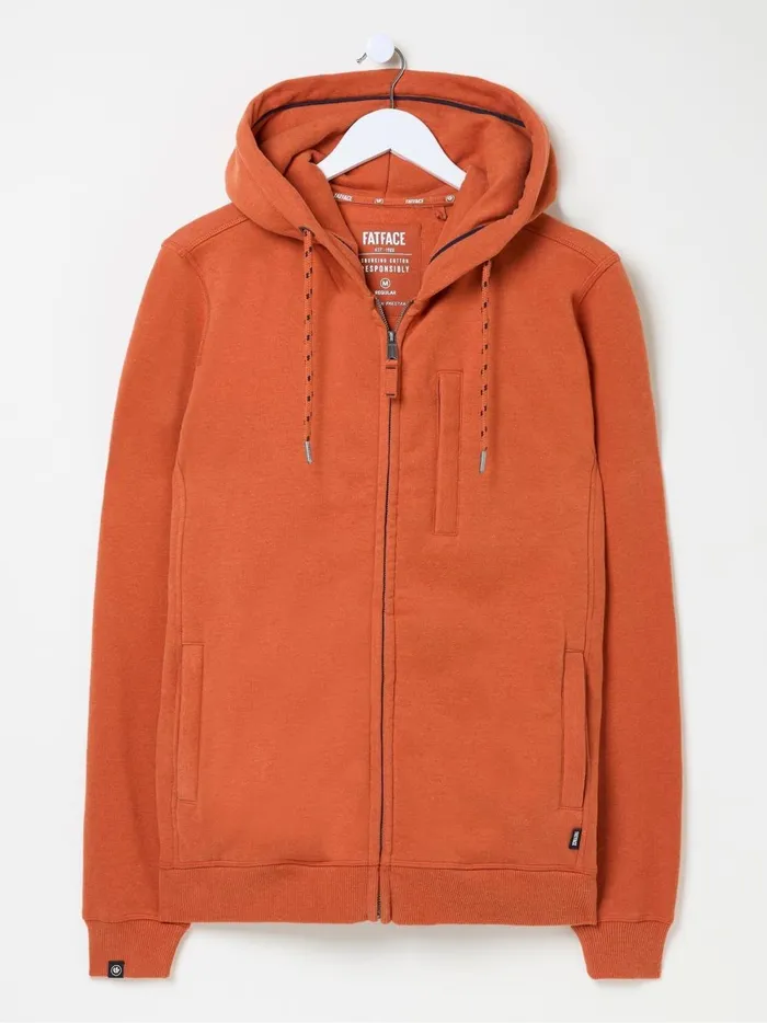 Men Sweatshirts and Hoodies Fat Face Brooke Orange Zip Through Hoodie