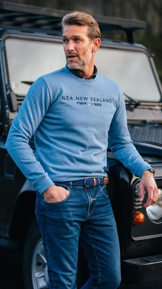 Men Sweatshirts NZA New Zealand Auckland Blue Sweater With Nza Logo 8211 Brave Blue Men Sweatshirts NZA New Zealand Auckland Blue Sweater With Nza Logo 8211 Brave Blue
