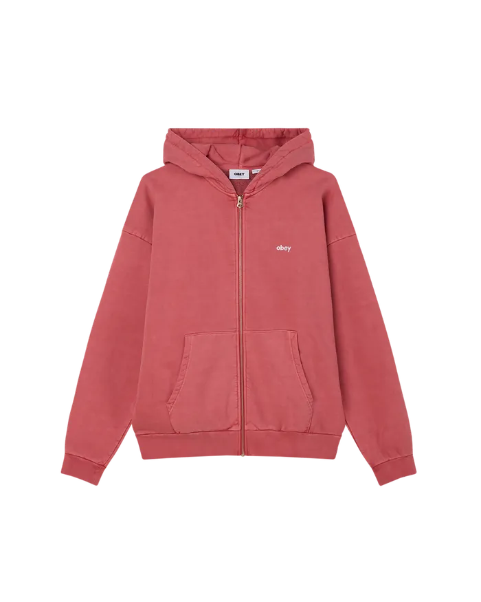 Men SWEATSHIRTS OBEY Clothing LOWERCASE PIGMENT ZIP HOOD Pigment Mineral Red