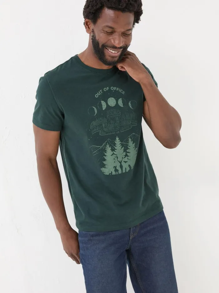 Men TShirts Fat Face Dark Teal 100 Cotton Discover Darkness Out Of Office TShirt