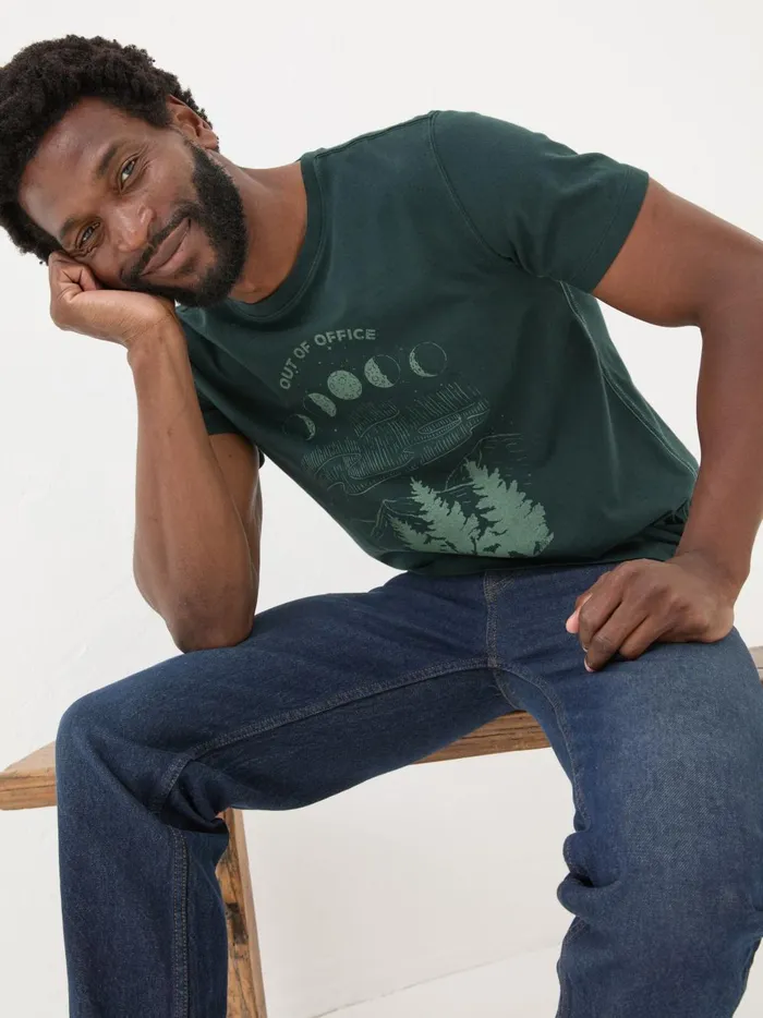 Men TShirts Fat Face Dark Teal 100 Cotton Discover Darkness Out Of Office TShirt Men TShirts Fat Face Dark Teal 100 Cotton Discover Darkness Out Of Office TShirt