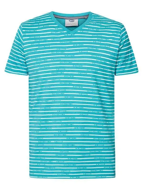 Men TShirts Petrol Industries Striped VNeck TShirt Ranking Green