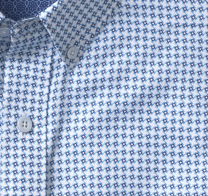 Men Textured Cotton ShortSleeve Shirt Blue Geo Turbine JohnstonandMurphy ShortSleeve Shirts