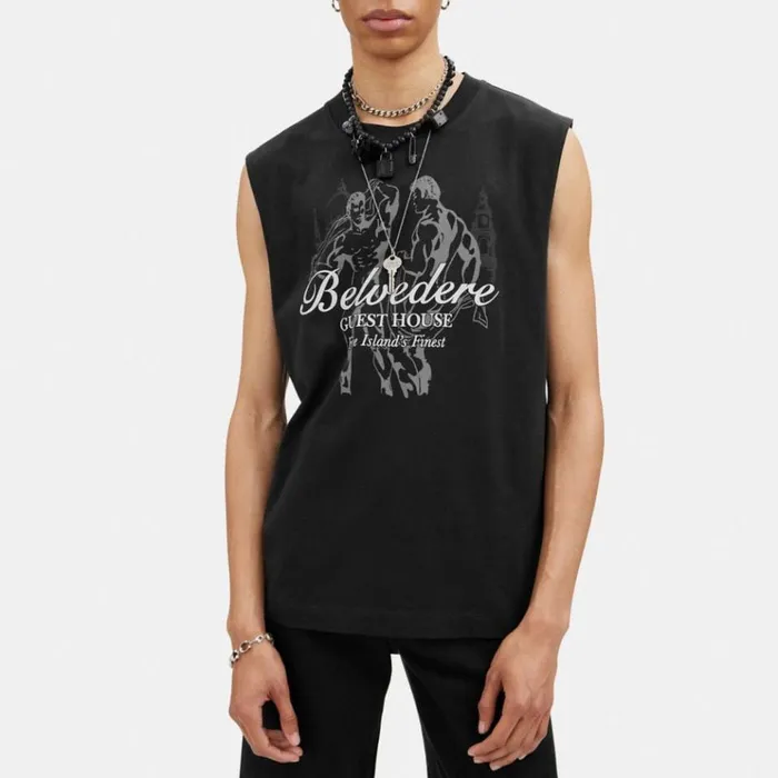 Men Tops and Bottoms Coach Tank Top With Belvedere Guest House Graphic Washed Black Men Tops and Bottoms Coach Tank Top With Belvedere Guest House Graphic Washed Black