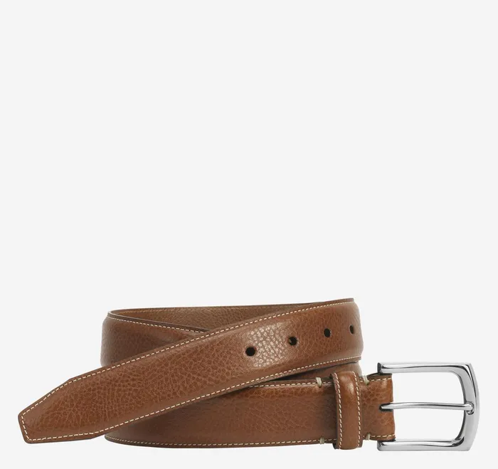 Men Topstitched Leather Belt Tan JohnstonandMurphy Belts