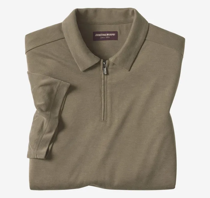 Men Vintage Birdseye Zip Polo Olive JohnstonandMurphy Polos and Tees