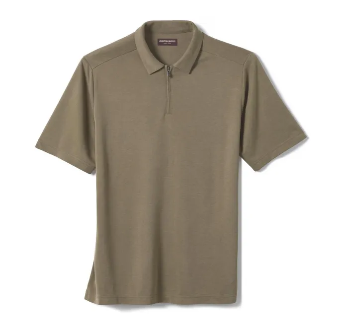 Men Vintage Birdseye Zip Polo Olive JohnstonandMurphy Polos and Tees Men Vintage Birdseye Zip Polo Olive JohnstonandMurphy Polos and Tees