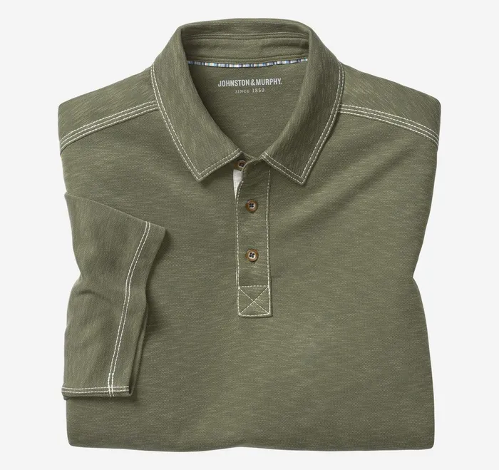 Men Vintage Slub Polo Olive JohnstonandMurphy Polos and Tees