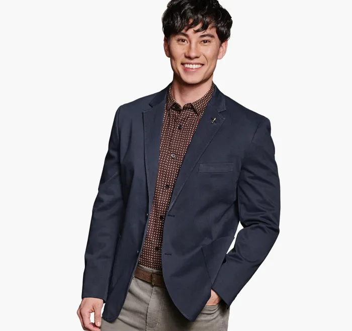 Men Washed Cotton Blazer Navy JohnstonandMurphy Blazers