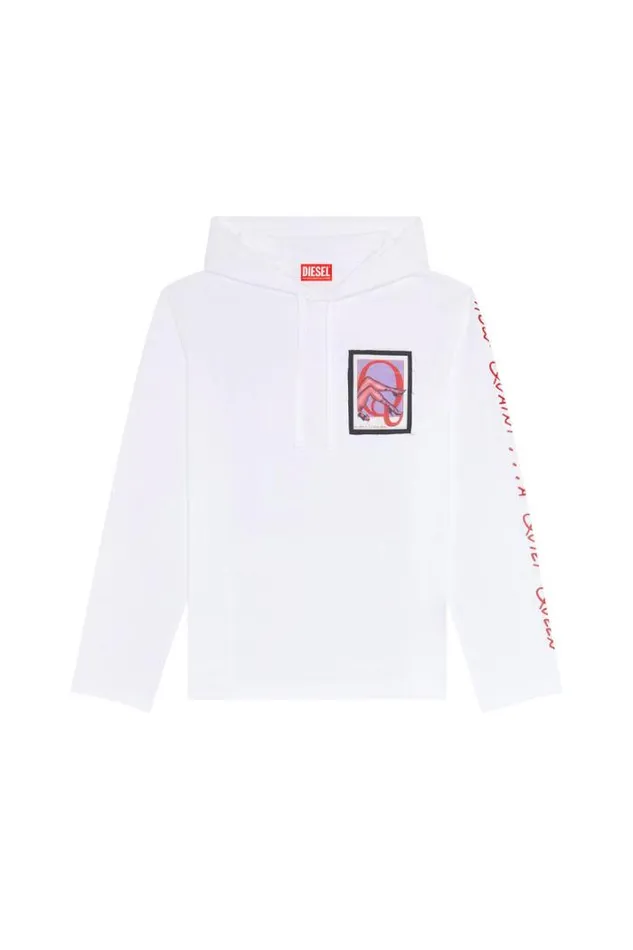 MenWomen PrTCraneLsHood White Diesel Tshirts MenWomen PrTCraneLsHood White Diesel Tshirts