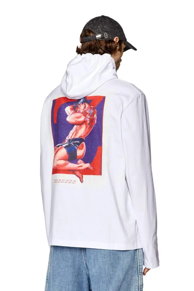 MenWomen PrTCraneLsHood White Diesel Tshirts MenWomen PrTCraneLsHood White Diesel Tshirts