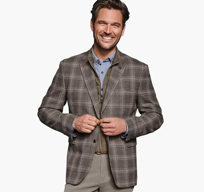 Men Wool Bib Blazer Taupe Plaid JohnstonandMurphy Blazers